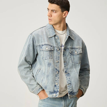 SIMWOOD 2025 Spring New Oversize 12.5oz Classical Denim Jackets Men Washed Vintage Casual Jacket