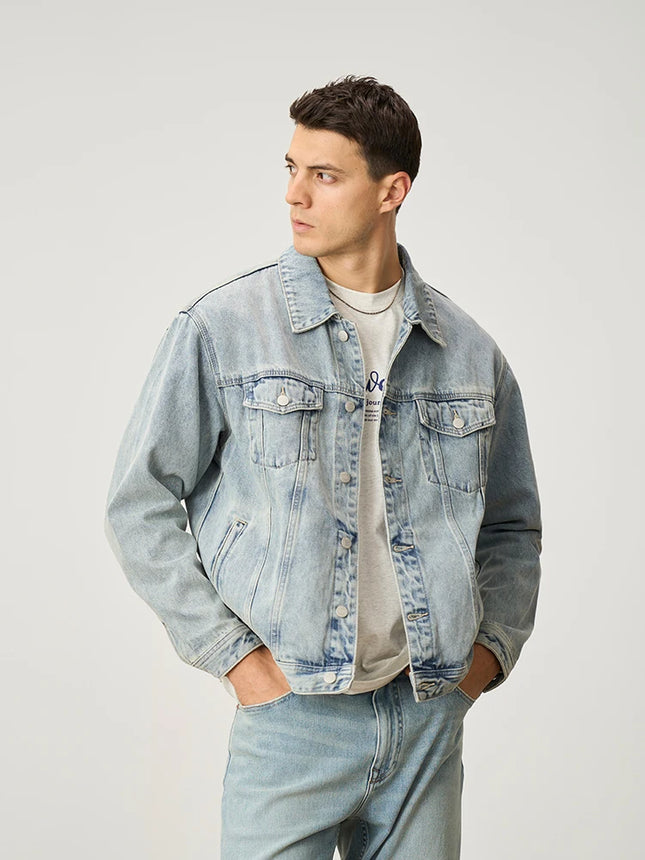 SIMWOOD 2025 Spring New Oversize 12.5oz Classical Denim Jackets Men Washed Vintage Casual Jacket