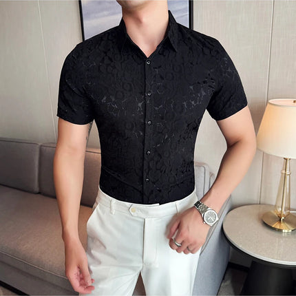 2025 Summer New Flower Shirts Men Short Sleeve Retro Casual Shirts Fashion Versatile Business Slim Social Party Tuxedo Blouse