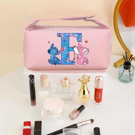 Disney Stitch Fashion Makeup Pouch for Women Anime High-capacity Cosmetic Bag Cartoon Letter A-Z Portable Handbag Washing Bags