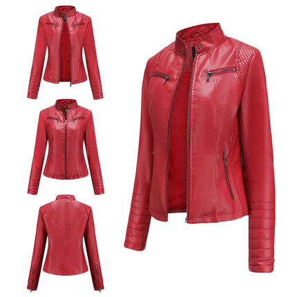 2025 Women's Leather Jacket Spring Autumn Thin Motorcycle Suit European Size Leather Jacket Short Fashion Women's Jacket