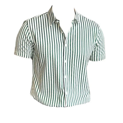 2025 Summer Fashion Vertical Striped Shirts Luxury Men's Short Sleeved Slim Fit Casual Pleated Business Shirt Men Clothing 4XL-M