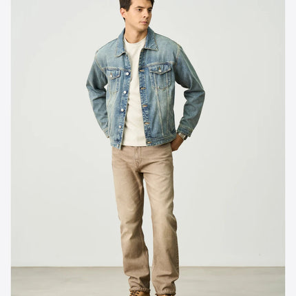 SIMWOOD 2025 Spring New Oversize 12.5oz Classical Denim Jackets Men Washed Vintage Casual Jacket