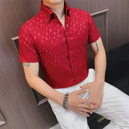 2024 Summer Fashion Printed Shirts High Quality No Ironing Slim Fit Short Sleeve Social Formal Shirt Club Outfits Tuxedo 4XL-M