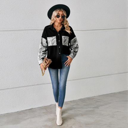 Washed Denim Jacket For Women Blouse Tops Long Sleeve Leopard Print Lady Shirt Casual Pocket Spring Women's Jean Cardigans
