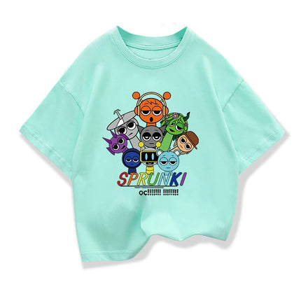 Summer Children's Short Sleeve T-Shirt  Spunki Horror Game Incredibox Tops Cartoon Clothes Tees Girls Boys Kids Cotton Clothing