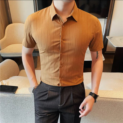 Plus Size 4XL-M Luxury Summer Fashion Striped Shirts Men's Short Sleeved Slim Fit Casual Business Shirt 2024 New Club Outfits