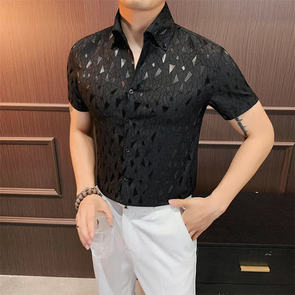 2024 Summer Fashion Printed Shirts High Quality No Ironing Slim Fit Short Sleeve Social Formal Shirt Club Outfits Tuxedo 4XL-M
