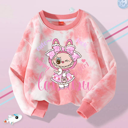 Labubu Round Neck Sweatshirt for Children Anime Cartoon Cute Hoodies Boys Girls Spring Sweet New Sports Shirt Kids Clothes Gifts