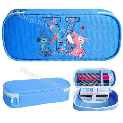 Disney Stitch Pencil Case for Students Anime High-capacity Letter A-Z Pen Bag Boys Girls Stationery Storage Box School Supplies