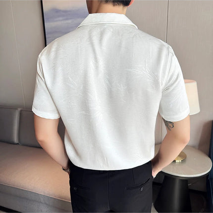 New Chinese Jacquard Shirt Luxury Men Elegant Print Slim Fit Casual Prom Social Shirts High Quality Summer Short Sleeved Tuxedo