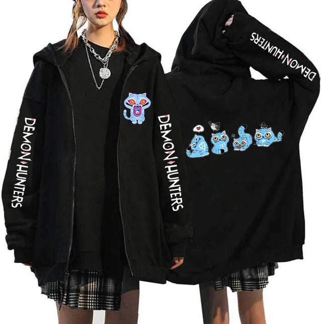 Hot Movie Kpop Demon Hunters Saja Boys Tigers Zip Up Hoodies Women Men Funny Zipper Sweatshirts Y2k Clothes Mange Vintage Hoody