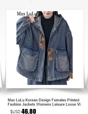 Max LuLu Brand Spring Womens Fashion Denim Corduroy Hooded Jackets 2025 Ladies Casual Vintage Embroidery Coats Classic Outerwear