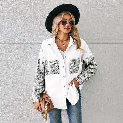 Washed Denim Jacket For Women Blouse Tops Long Sleeve Leopard Print Lady Shirt Casual Pocket Spring Women's Jean Cardigans