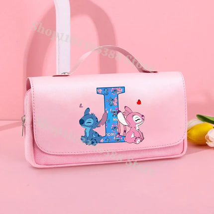 Disney Stitch Pencil Bags for Students Anime High-capacity Stationery Storage Box Boys Girls Letter A-Z Pen Bag School Supplies