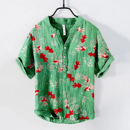 Men's short-sleeved tops 2024 summer casual T-shirts with underwater creatures jellyfish 3D pattern printing, fashionable linen