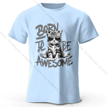 Mens Cool Cat T-Shirt 100% Cotton Oversized Handsome Feline Graphic Tee for Men and Women Streetwear Style