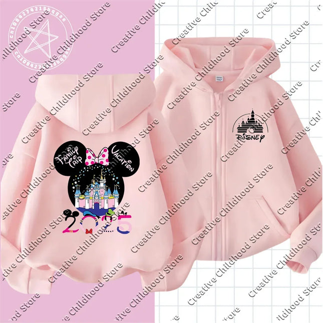 Fashion Disneyland Trip Clothes Caricature zipper Hoodie Children Top Cartoons Disney Kawaii 2025 Girl Clothes Boy Disney Kids