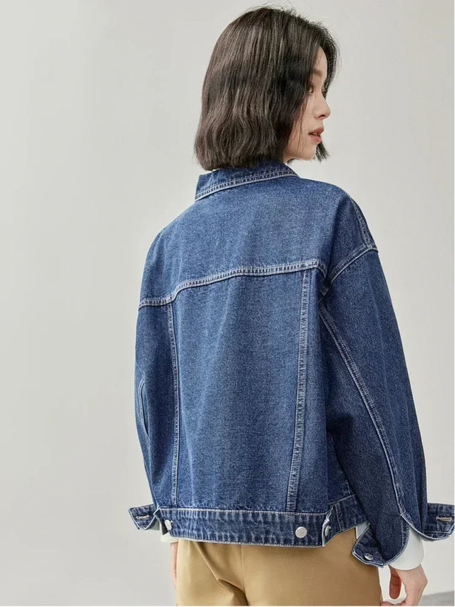 SENTUBILA Embroidery Cotton Denim Jackets for Women 2025 Spring Casual Short Denim Coat Female Long Sleeve Outerwear W43W56028