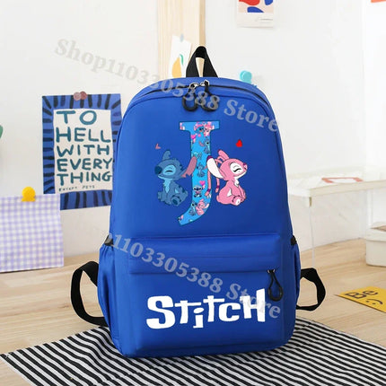 Disney Stitch Waterproof Backpacks for Students Anime Cartoon High-capacity Schoolbag Boys Girls Letter A-Z Printed Backpack