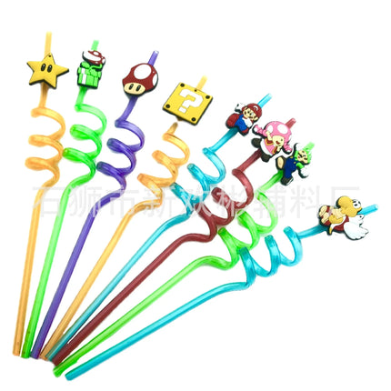 8pcs Super Mario Bro Drinking Straws Anime Games Reusable Straw Birthday Children Cute Party Supplies Drinking Sucking Tube
