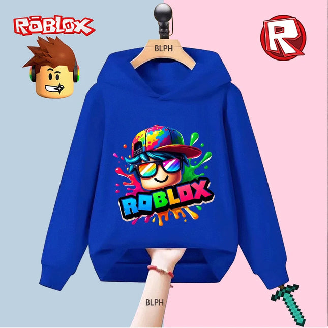 Kids' Hoodie with Roblox Colorful Character Print, Fashion Casual Sweatshirt for Boys Girls, Trendy Streetwear Pullover