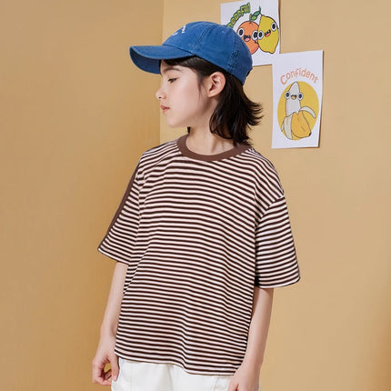 2025 New Summer Boys Striped Cotton T-Shirt Loose Fit Round Neck Short Sleeve Tee for Kids Ages 3-14 Years