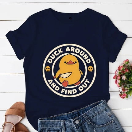 Kitten Nuggets Fast Food Cat Print Women T Shirt Duck with Knife Cartoon T-shirts Duck Around and Find Out Funny Tshirt Tops Y2k
