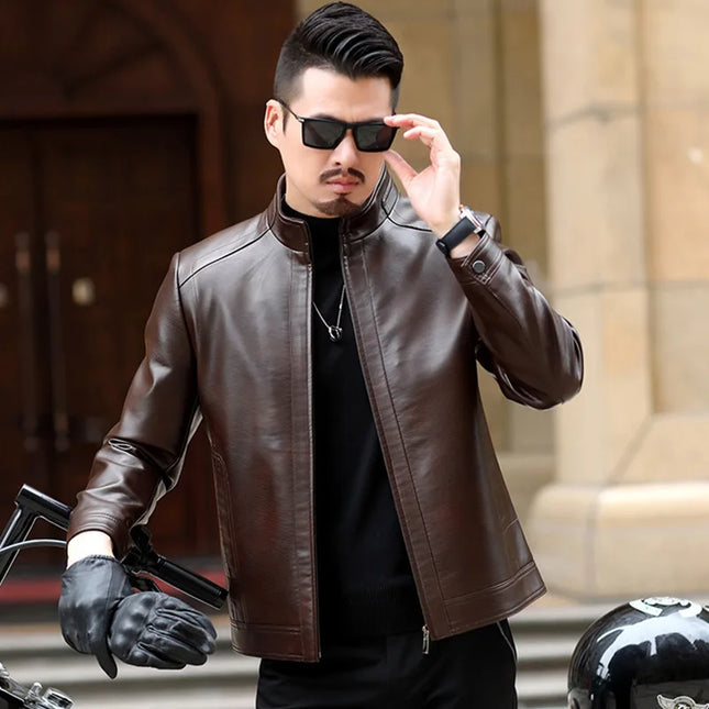 Men's Leather Jacket Spring Autumn Casual Standing Collar Highend Stylish Coats Young Trendy Slim Motorcycle Punk Gothic Jacket
