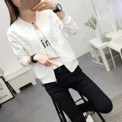 2025 Fashion Spring Summer Bomber Jacket Women Office Casual White Ladies Cardigan Jackets Solid Female Short Baseball Jacket