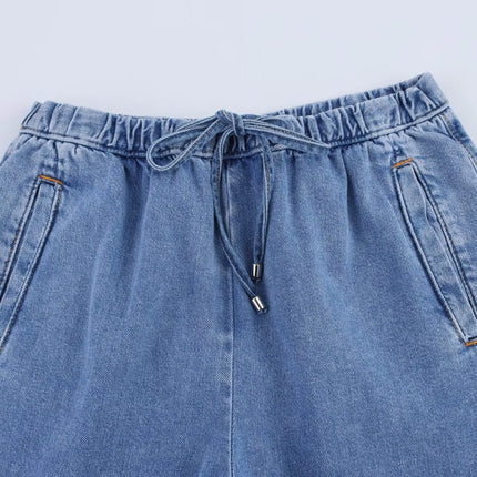 Spring Women's Suit Short Denim Shirt Jacket High Waist Department With Wide Leg Pants 2025 Casual Jacket Jeans 2-piece Set