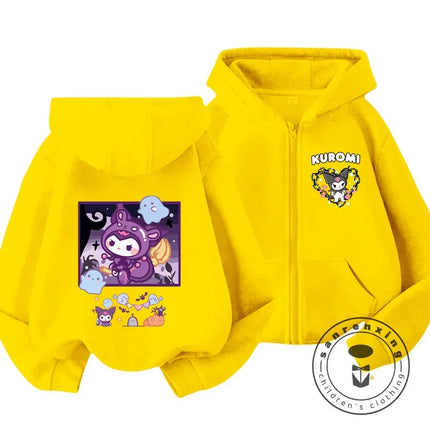 Kids Girls Kuromi Anime Hoodies Long Sleeve Sweatshirts Children Autumn and Winter 3 14 Years Old Cartoon Casual Hooded Tops