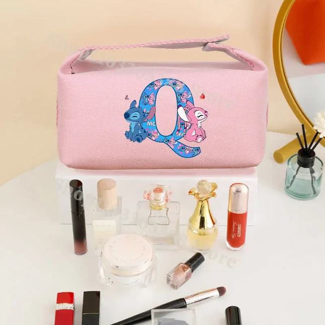 Disney Stitch Fashion Makeup Pouch for Women Anime High-capacity Cosmetic Bag Cartoon Letter A-Z Portable Handbag Washing Bags