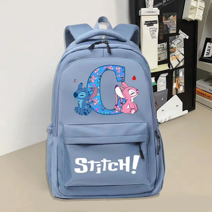 Disney Stitch Large Capacity Backpack Students Cartoon Nylon Waterproof Schoolbag Boys Girls Stationery Books Storage Bag Gifts