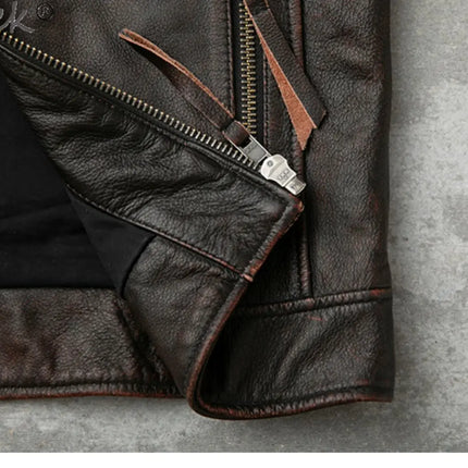 Tcyeek Genuine Leather Jacket for Men Top Layer Cowhide Coats Spring Autumn Vintage Leather Coat Mens Jackets Jaqueta Masculina
