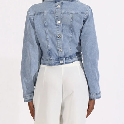 VGH Streetwear Spliced Button Chic Denim Jacket for Women Diagonal Collar Long Sleeve Patchwork Pockets Slim Short Coat Female