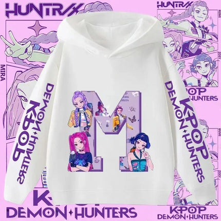 2026 New Letter A-Z Girls' Sportswear Kpop Demon Hunters Boys' Casual Shirt Children's Hooded Shirt Autumn/Winter Long-sleeved