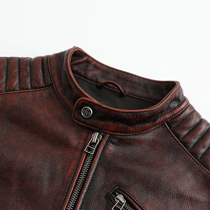 Copersian Men's Genuine Leather Jacket Natural Cowhide Hunting Jacket  Retro Motorcycle Jacket Spring Autumn Mens Clothes
