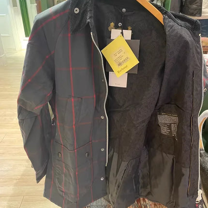 B@r Bedale Wax Coat Plaid Blue Triple Crown Slim Fit