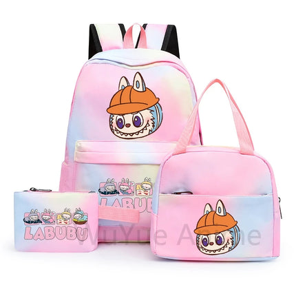 3Pcs/set Cartoon Printed Backpack with Lunch Bag Pencil Case Boy Girl Knapsack Teenage Student Large Capacity Colorful Bookbag