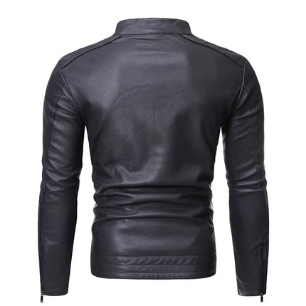 2024 PU Casual Leather Jacket Men Spring Autumn Coat Motorcycle Biker Slim Fit Outwear Male Black Blue Clothing Plus Size M-3XL
