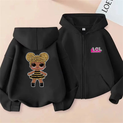 Anime printed pink Sweatshirt children's zipper hoodie girl red Black top outerwear casual fashion clothing Spring Autumn