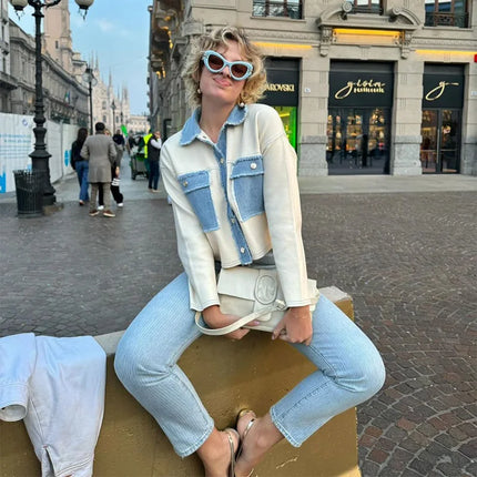 Women Patchwork Fringes Denim Jackets Coats Baggy Long Sleeves Spring Summer Jeans Tops Distressed High Street Elegant Lady Coat