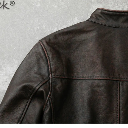 Tcyeek Genuine Leather Jacket for Men Top Layer Cowhide Coats Spring Autumn Vintage Leather Coat Mens Jackets Jaqueta Masculina