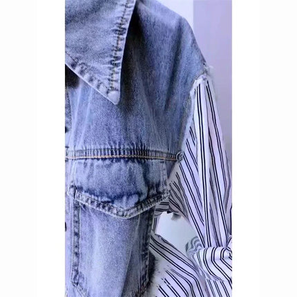 Fashion Striped Denim Jacket Women's Spring/Summer 2024 New Design Sense Stitching Women Jackets Temperament Coat Top