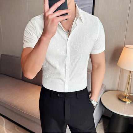 2025 Summer New Flower Shirts Men Short Sleeve Retro Casual Shirts Fashion Versatile Business Slim Social Party Tuxedo Blouse