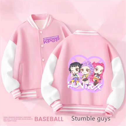 Spring/Autumn New Boys Girls Jacket KPop Demon Hunters Huntrix Baseball Uniform For 4-14 Years Children Sports Outerwear