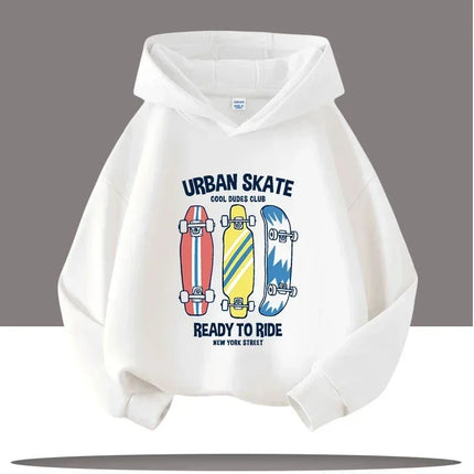 Autumn Winter Skateboard Cool Print 7-13Y Children's Hoodie Warm Girl Casual Top Kid Casual Clothes Boy Sportswear Sweatshirt