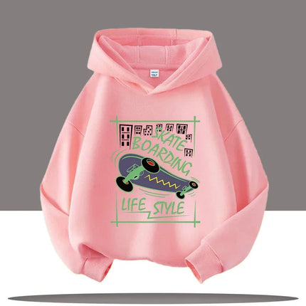 Autumn Winter Skateboard Cool Print 7-13Y Children's Hoodie Warm Girl Casual Top Kid Casual Clothes Boy Sportswear Sweatshirt