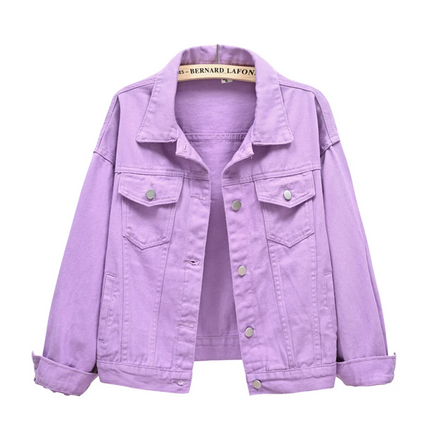 Pure Color Women's Denim Jacket Single-breasted Lapel Coat Fashion Casual Tops Green Black Red Blue Outerwear Female Overcoat